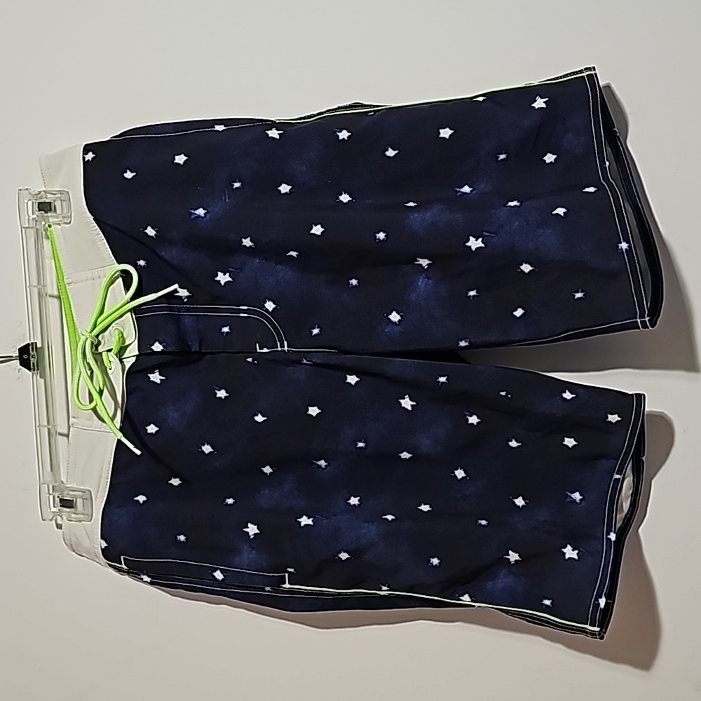 American Eagle Navy Star Board Shorts Swim Trunks Sz S 10 inch inseam Lime Tie